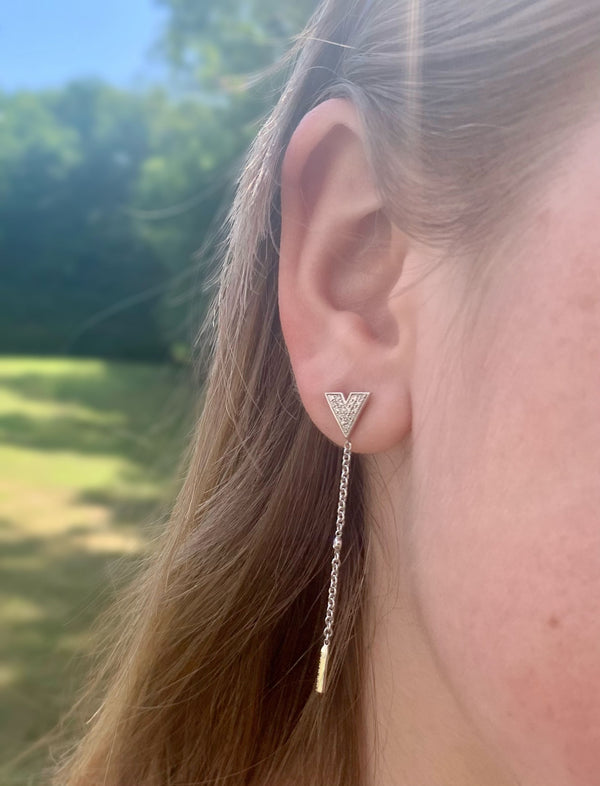 LuvMyJewelry Rise & Grind Triangle Diamond Drop Earrings In Sterling Silver