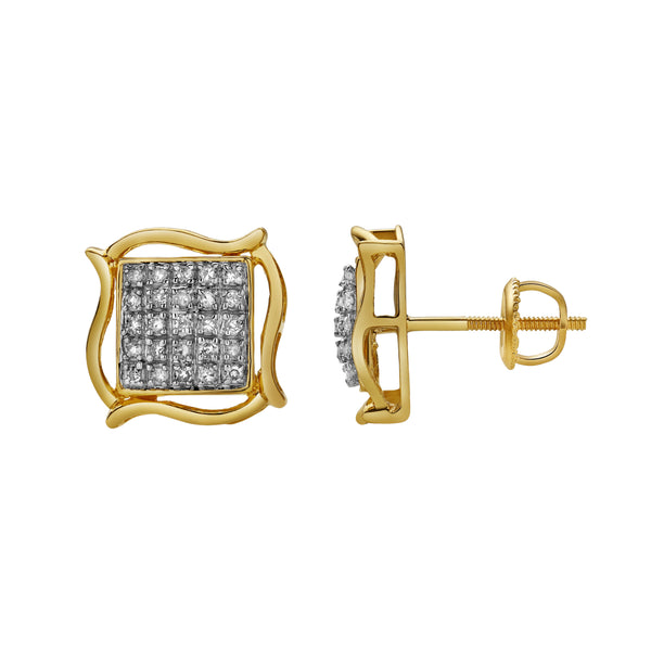 LuvMyJewelry Riso 10K Yellow Gold Diamond Unisex Earrings - 0.2 Cts