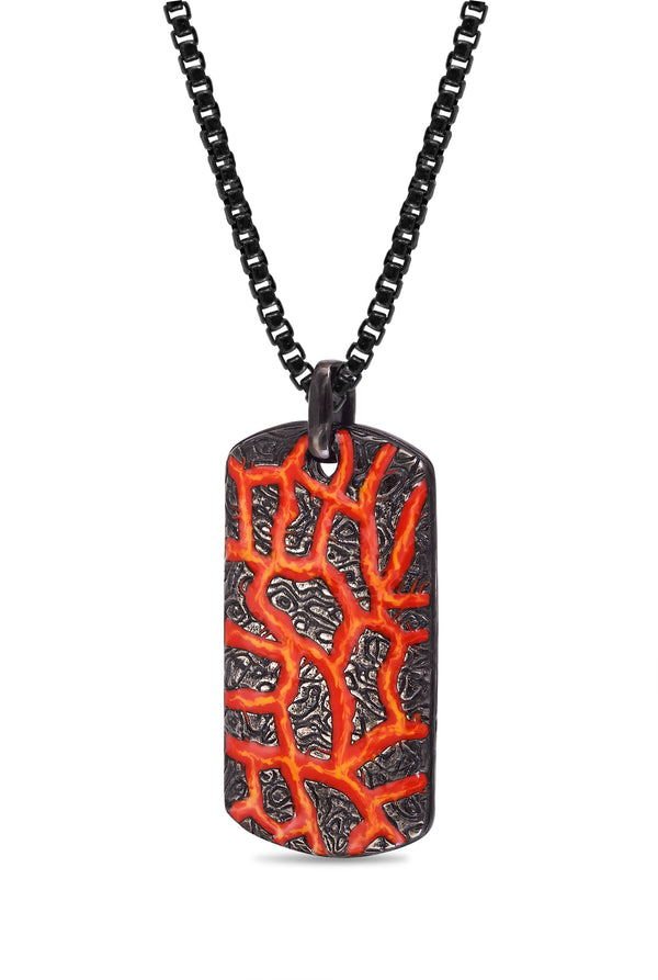 LuvMyJewelry Rivers Of Fire Black Rhodium Plated Sterling Silver Textured Red Orange Enamel Tag