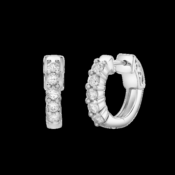 LuvMyJewelry Rosewood Halfway Diamond Set Huggie Hoop Earrings In 14K White Gold