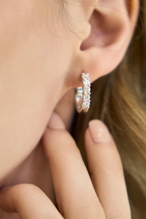 LuvMyJewelry Rosewood Halfway Diamond Set Huggie Hoop Earrings In 14K White Gold