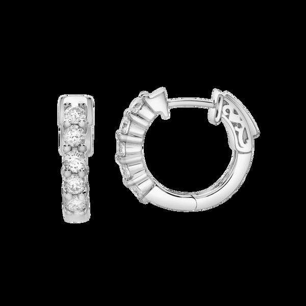 LuvMyJewelry Rosewood Halfway Diamond Set Huggie Hoop Earrings in 14K White Gold