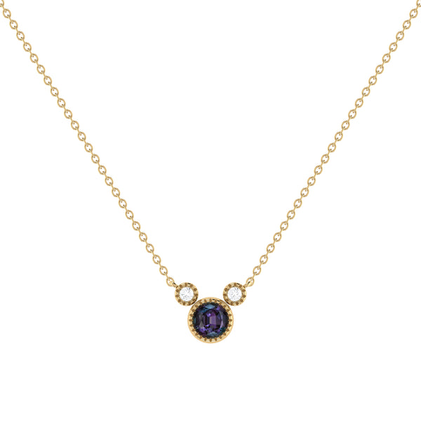 LuvMyJewelry Round Cut Alexandrite & Diamond Birthstone Necklace In 14K Yellow Gold
