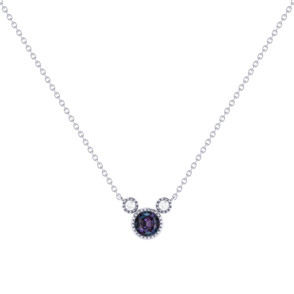 LuvMyJewelry Round Cut Alexandrite & Diamond Birthstone Necklace In 14K White Gold