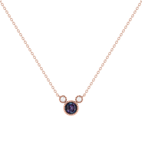 LuvMyJewelry Round Cut Alexandrite & Diamond Birthstone Necklace In 14K Rose Gold