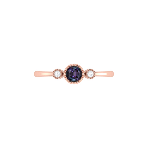 LuvMyJewelry Round Cut Alexandrite & Diamond Birthstone Ring In 14K Rose Gold