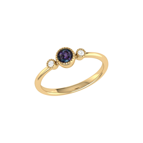 LuvMyJewelry Round Cut Alexandrite & Diamond Birthstone Ring In 14K Yellow Gold
