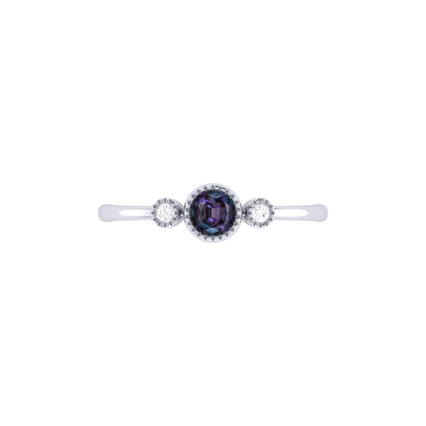 LuvMyJewelry Round Cut Alexandrite & Diamond Birthstone Ring In 14K White Gold