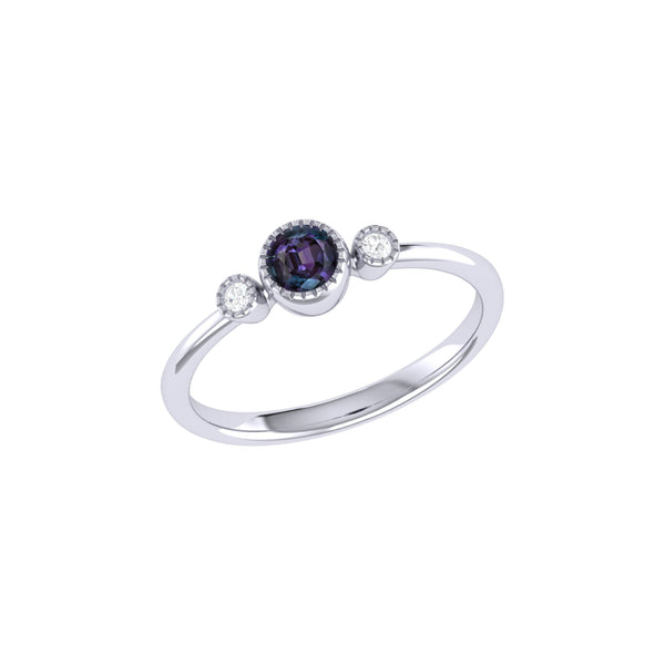 LuvMyJewelry Round Cut Alexandrite & Diamond Birthstone Ring In 14K White Gold