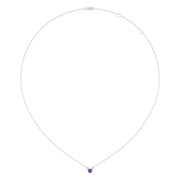 LuvMyJewelry Round Cut Amethyst & Diamond Birthstone Necklace In 14K White Gold