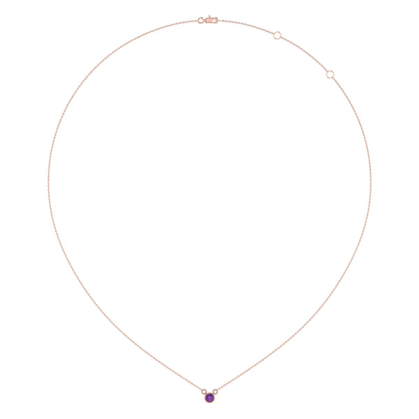 LuvMyJewelry Round Cut Amethyst & Diamond Birthstone Necklace In 14K Rose Gold