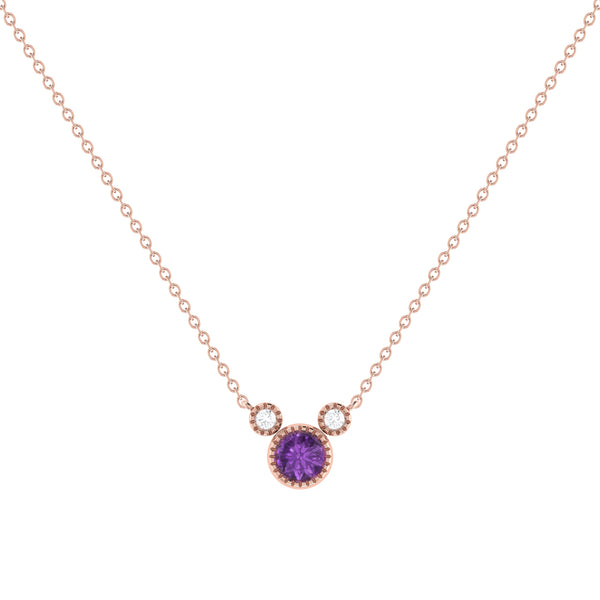 LuvMyJewelry Round Cut Amethyst & Diamond Birthstone Necklace In 14K Rose Gold