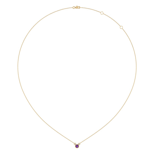 LuvMyJewelry Round Cut Amethyst & Diamond Birthstone Necklace In 14K Yellow Gold