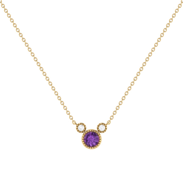 LuvMyJewelry Round Cut Amethyst & Diamond Birthstone Necklace In 14K Yellow Gold