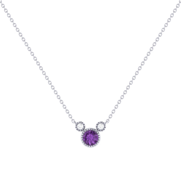 LuvMyJewelry Round Cut Amethyst & Diamond Birthstone Necklace In 14K White Gold
