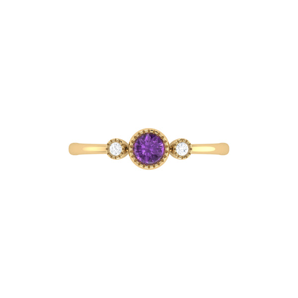 LuvMyJewelry Round Cut Amethyst & Diamond Birthstone Ring In 14K Yellow Gold