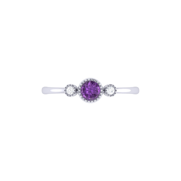 LuvMyJewelry Round Cut Amethyst & Diamond Birthstone Ring In 14K White Gold