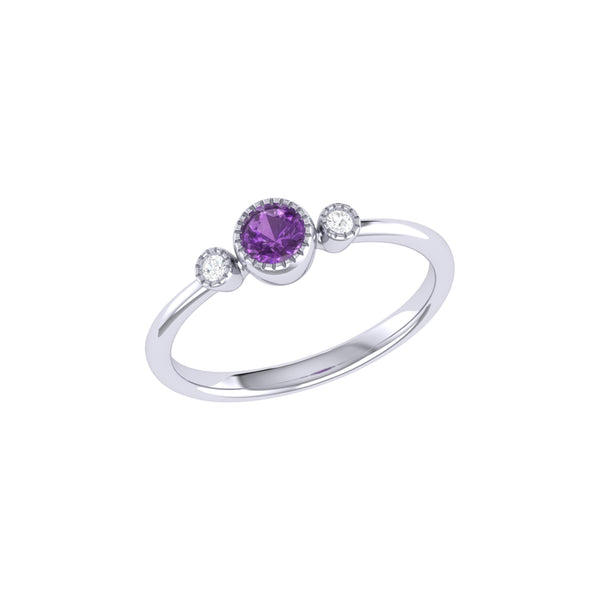 LuvMyJewelry Round Cut Amethyst & Diamond Birthstone Ring in 14K White Gold