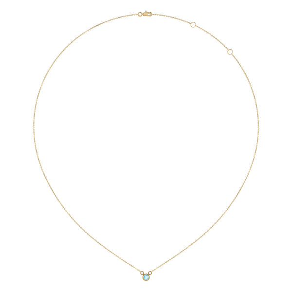 LuvMyJewelry Round Cut Aquamarine & Diamond Birthstone Necklace In 14K Yellow Gold