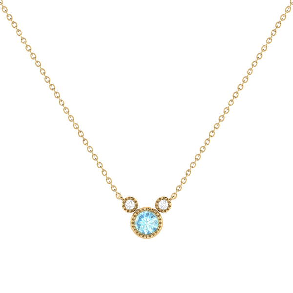 LuvMyJewelry Round Cut Aquamarine & Diamond Birthstone Necklace In 14K Yellow Gold