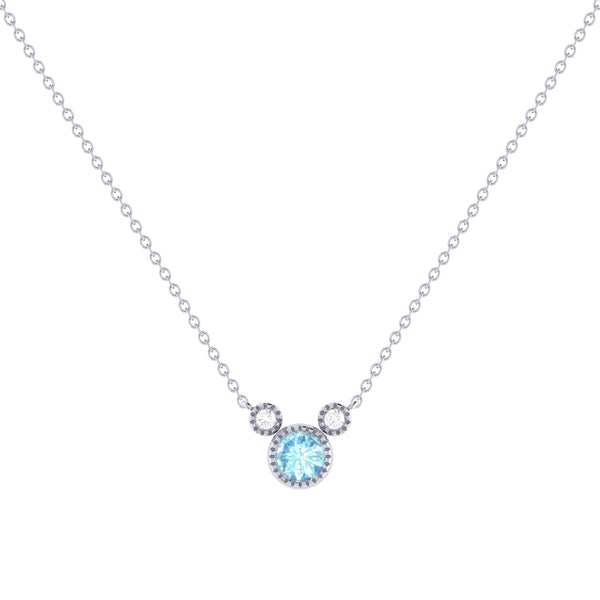 LuvMyJewelry Round Cut Aquamarine & Diamond Birthstone Necklace In 14K White Gold