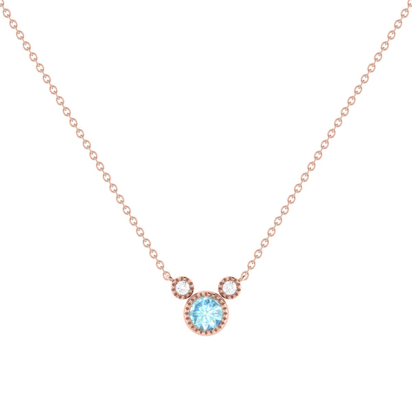 LuvMyJewelry Round Cut Aquamarine & Diamond Birthstone Necklace In 14K Rose Gold