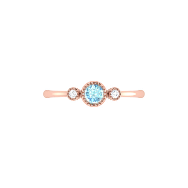 LuvMyJewelry Round Cut Aquamarine & Diamond Birthstone Ring In 14K Rose Gold