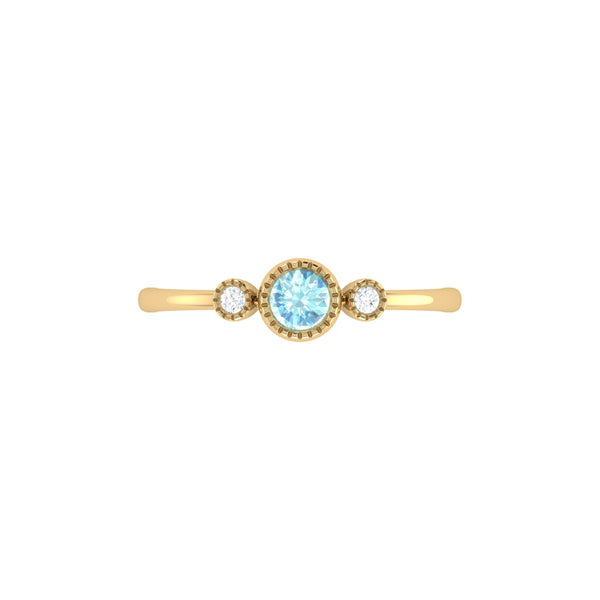 LuvMyJewelry Round Cut Aquamarine & Diamond Birthstone Ring In 14K Yellow Gold