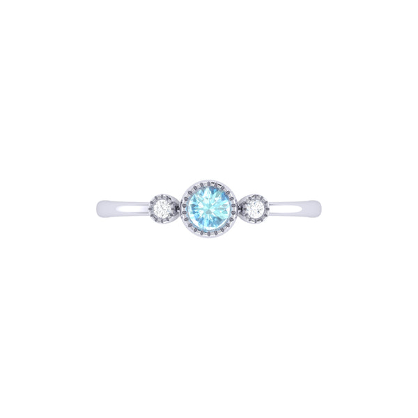LuvMyJewelry Round Cut Aquamarine & Diamond Birthstone Ring In 14K White Gold