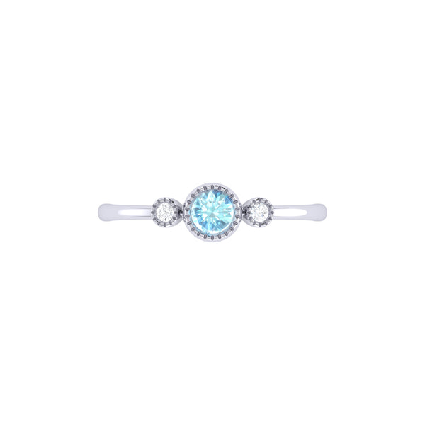 LuvMyJewelry Round Cut Aquamarine & Diamond Birthstone Ring In 14K White Gold