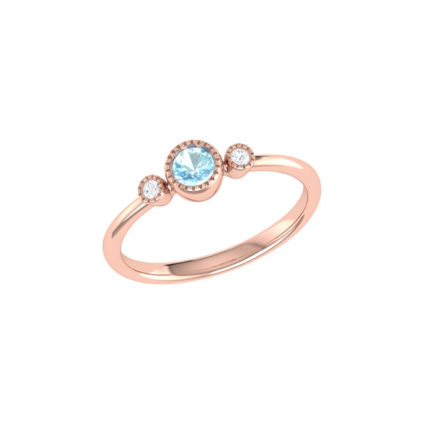 LuvMyJewelry Round Cut Aquamarine & Diamond Birthstone Ring In 14K Rose Gold
