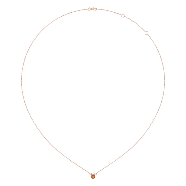 LuvMyJewelry Round Cut Citrine & Diamond Birthstone Necklace In 14K Rose Gold