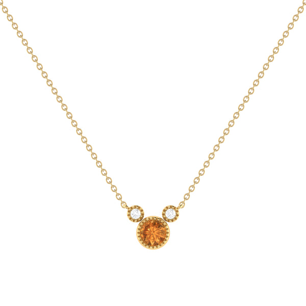 LuvMyJewelry Round Cut Citrine & Diamond Birthstone Necklace In 14K Yellow Gold