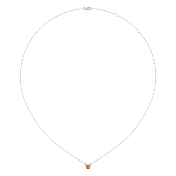 LuvMyJewelry Round Cut Citrine & Diamond Birthstone Necklace In 14K White Gold