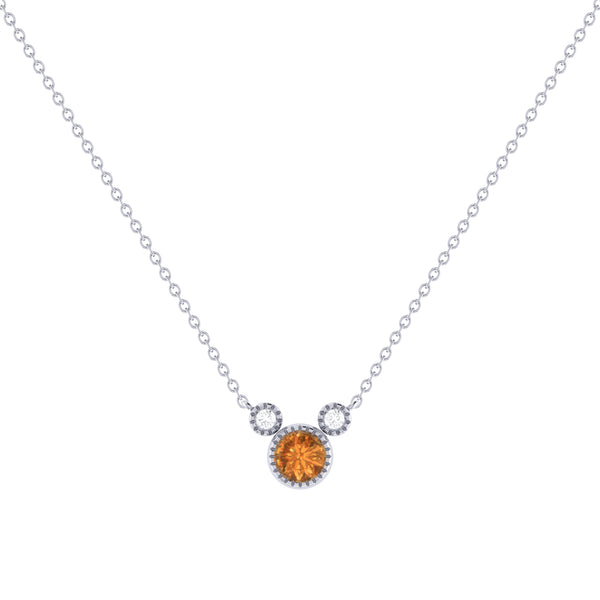 LuvMyJewelry Round Cut Citrine & Diamond Birthstone Necklace In 14K White Gold