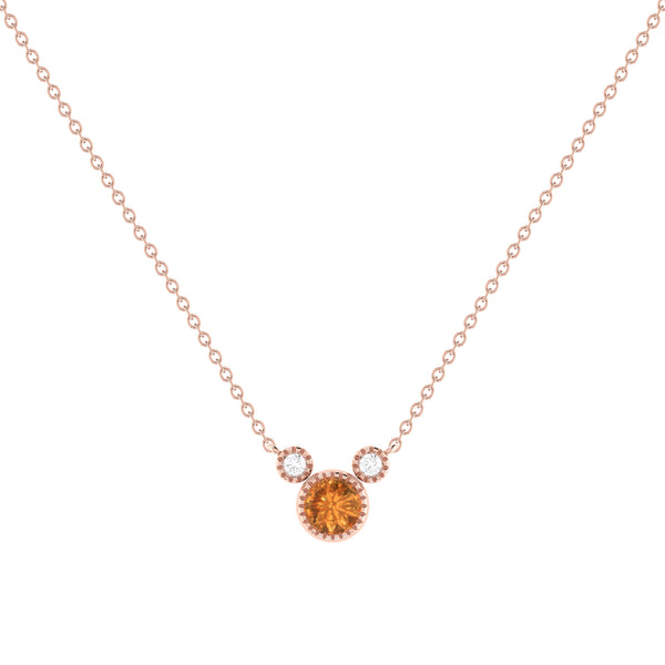 LuvMyJewelry Round Cut Citrine & Diamond Birthstone Necklace In 14K Rose Gold