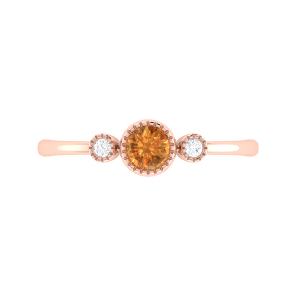 LuvMyJewelry Round Cut Citrine & Diamond Birthstone Ring In 14K Rose Gold