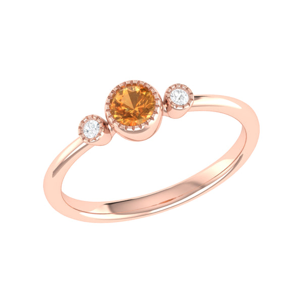 LuvMyJewelry Round Cut Citrine & Diamond Birthstone Ring In 14K Rose Gold