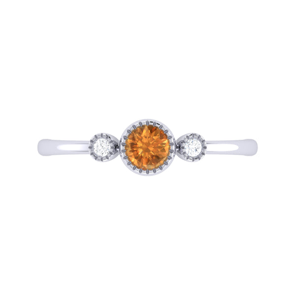 LuvMyJewelry Round Cut Citrine & Diamond Birthstone Ring In 14K White Gold