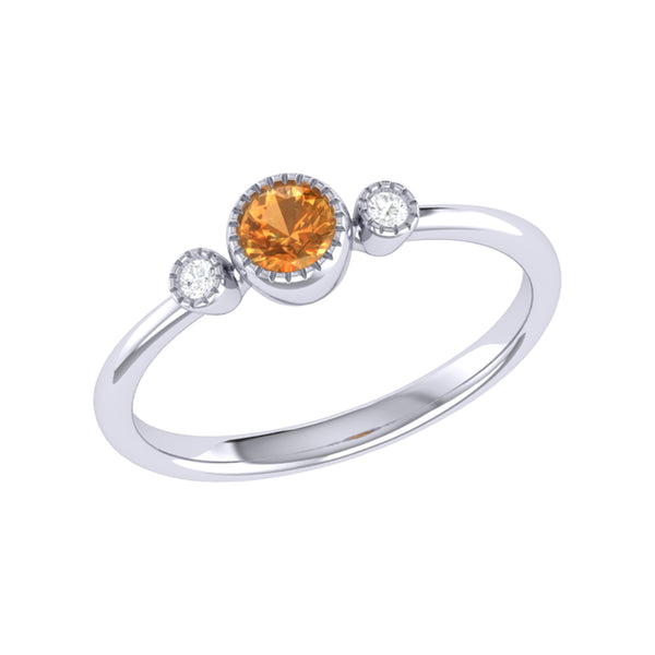 LuvMyJewelry Round Cut Citrine & Diamond Birthstone Ring In 14K White Gold