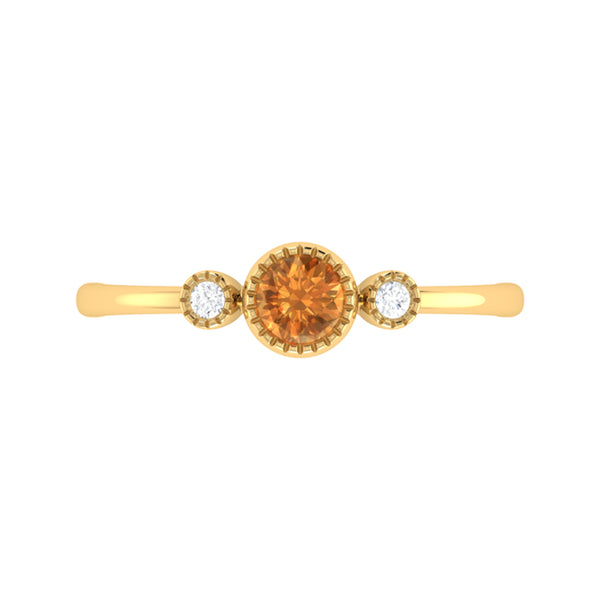 LuvMyJewelry Round Cut Citrine & Diamond Birthstone Ring In 14K Yellow Gold