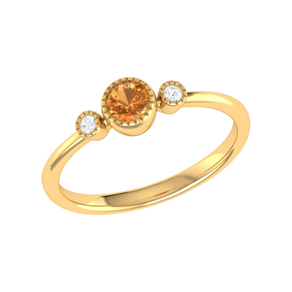 LuvMyJewelry Round Cut Citrine & Diamond Birthstone Ring In 14K Yellow Gold