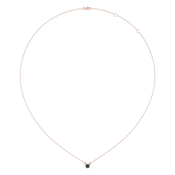 LuvMyJewelry Round Cut Emerald & Diamond Birthstone Necklace In 14K Rose Gold