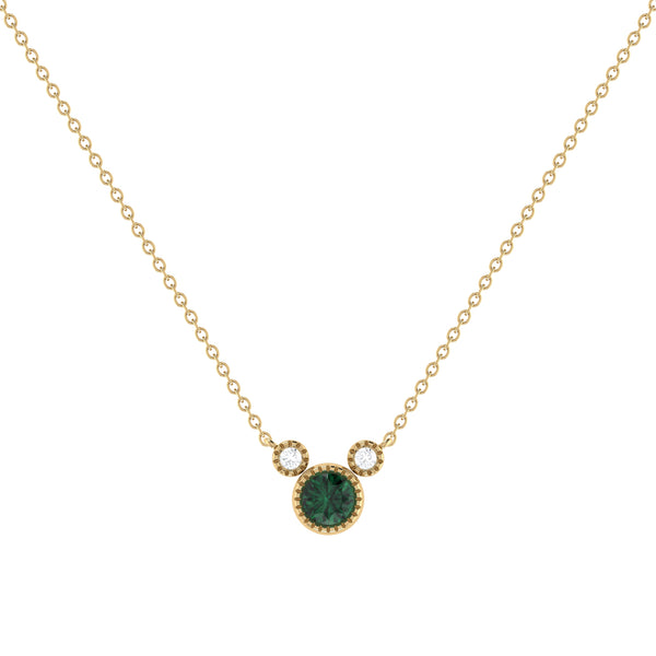 LuvMyJewelry Round Cut Emerald & Diamond Birthstone Necklace In 14K Yellow Gold