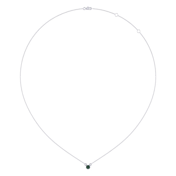 LuvMyJewelry Round Cut Emerald & Diamond Birthstone Necklace In 14K White Gold