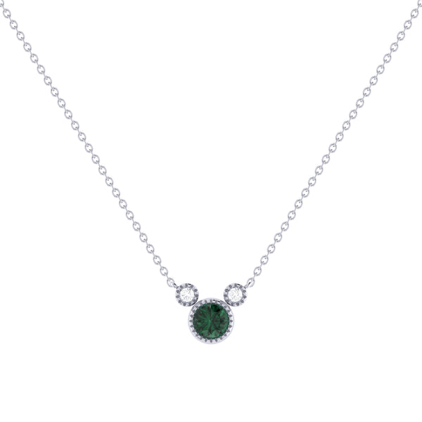 LuvMyJewelry Round Cut Emerald & Diamond Birthstone Necklace In 14K White Gold
