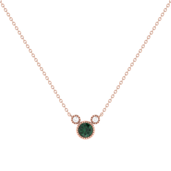 LuvMyJewelry Round Cut Emerald & Diamond Birthstone Necklace In 14K Rose Gold