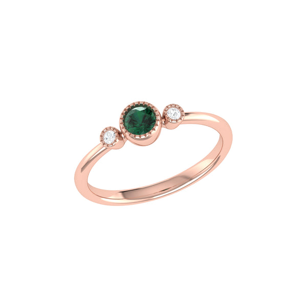 LuvMyJewelry Round Cut Emerald & Diamond Birthstone Ring In 14K Rose Gold