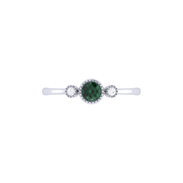 LuvMyJewelry Round Cut Emerald & Diamond Birthstone Ring In 14K White Gold