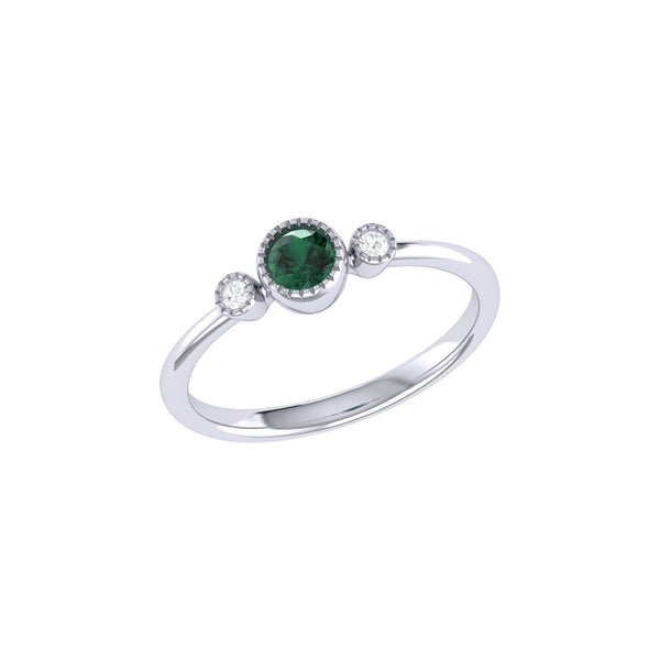 LuvMyJewelry Round Cut Emerald & Diamond Birthstone Ring In 14K White Gold